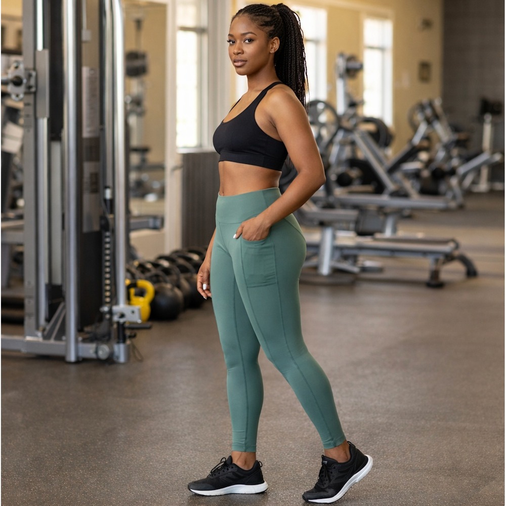 Yogalicious Lux Sage Green High Waisted Pocket Leggings Yoga XL